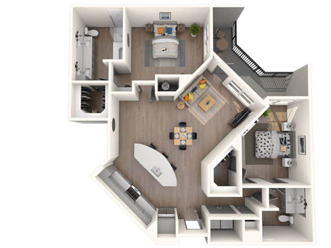 Floor plan for 2 beds, 2 baths, 1363 sqft